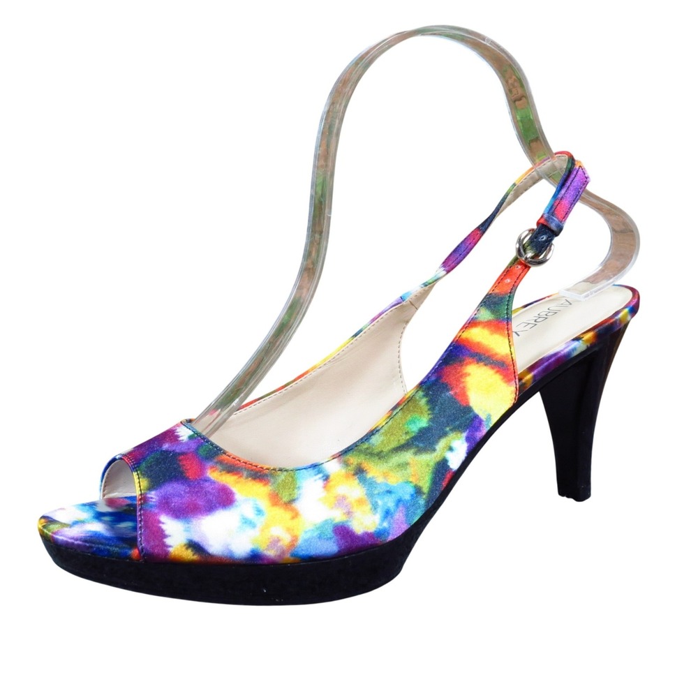 Aubrey Lynn Women Slingback Peep Toe Pump 8.5 Wedding Party Multicolor Fabric
